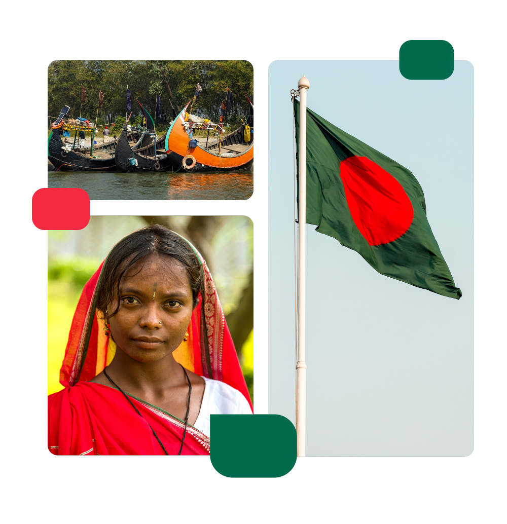People in Bangladesh with the Bangladesh flag