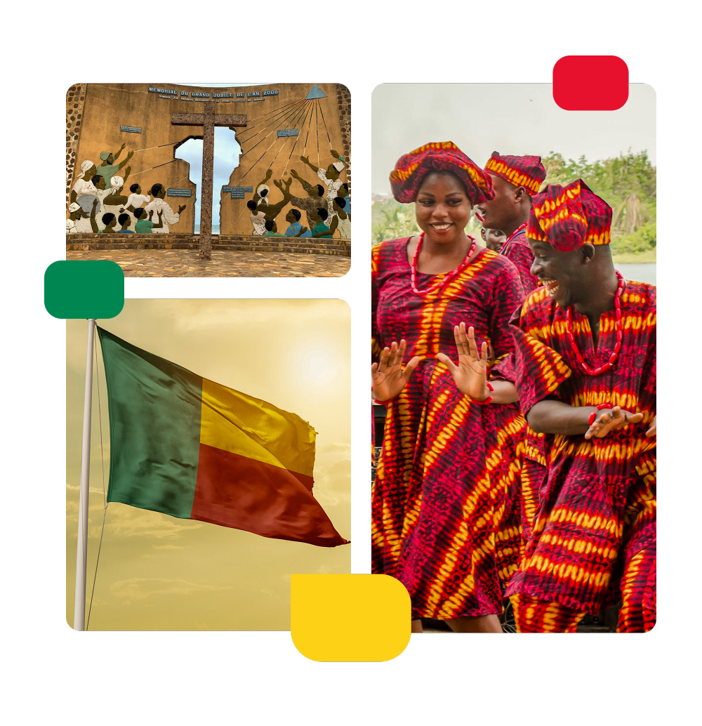 People in Benin with the Benin flag