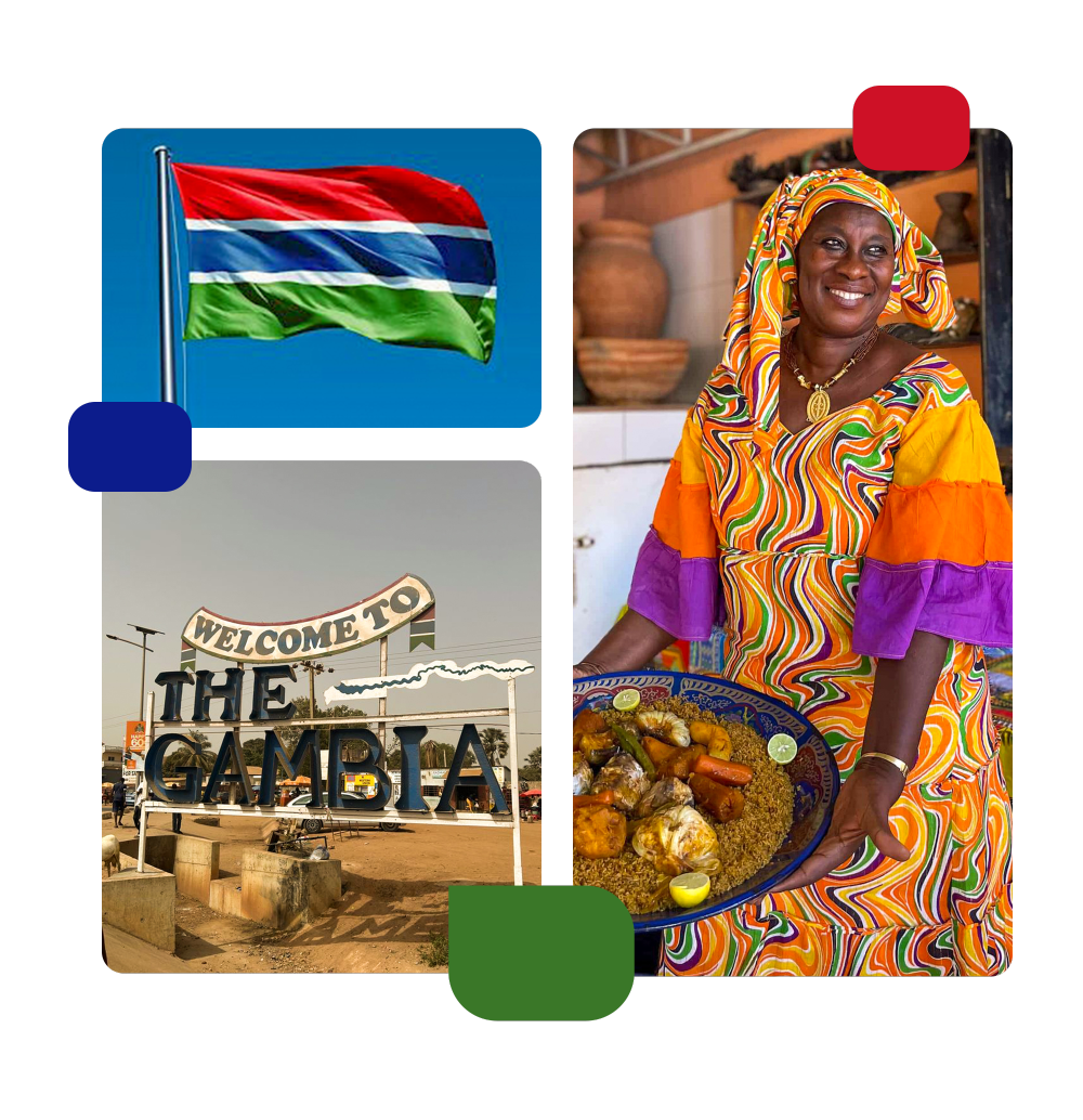 People in Gambia with the Gambia flag
