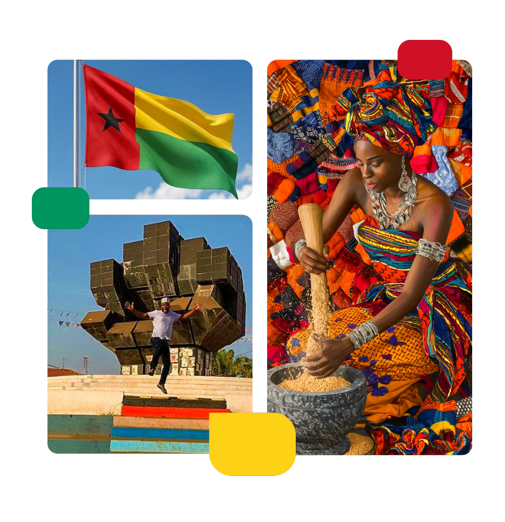 People in Guinea-Bissau with the Guinea-Bissau flag