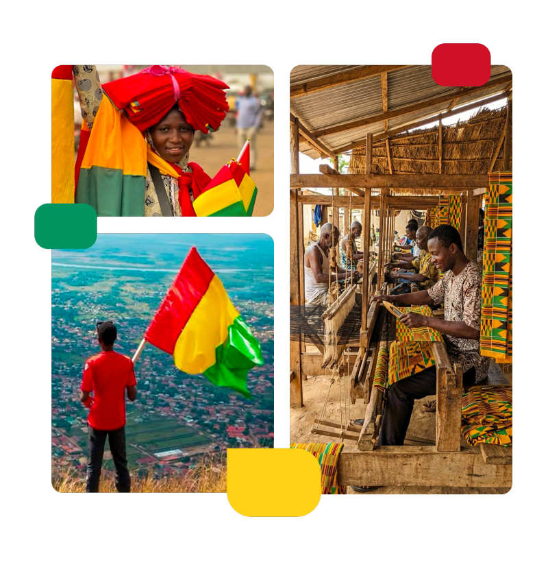 People in Guinea with the Guinea flag