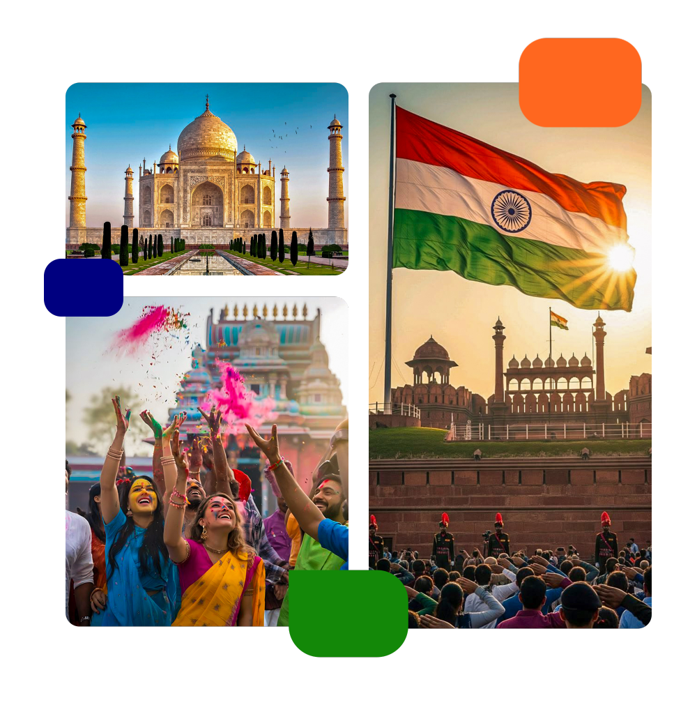 People in India with the indian flag