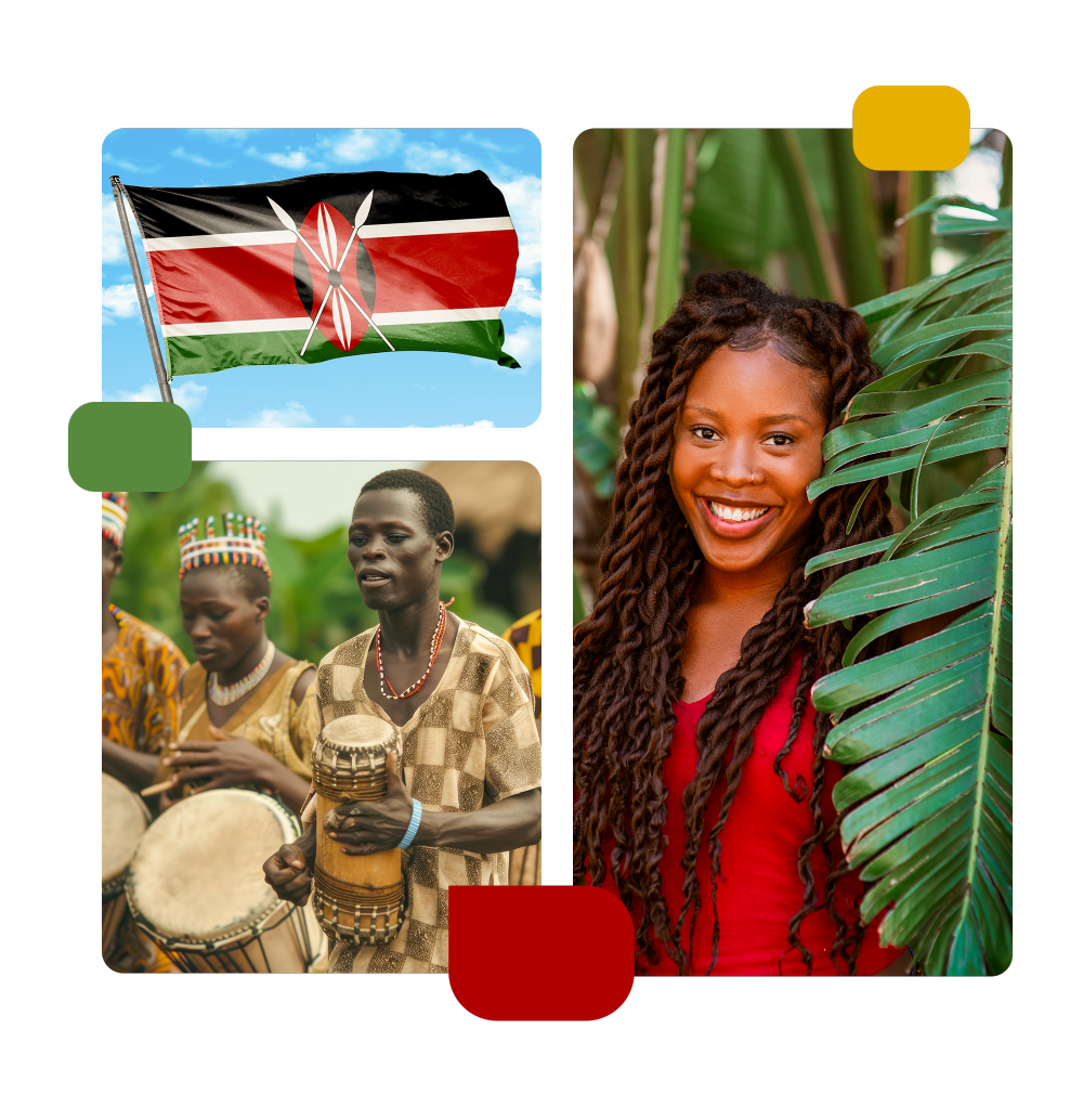 People in kenya with the kenya flag