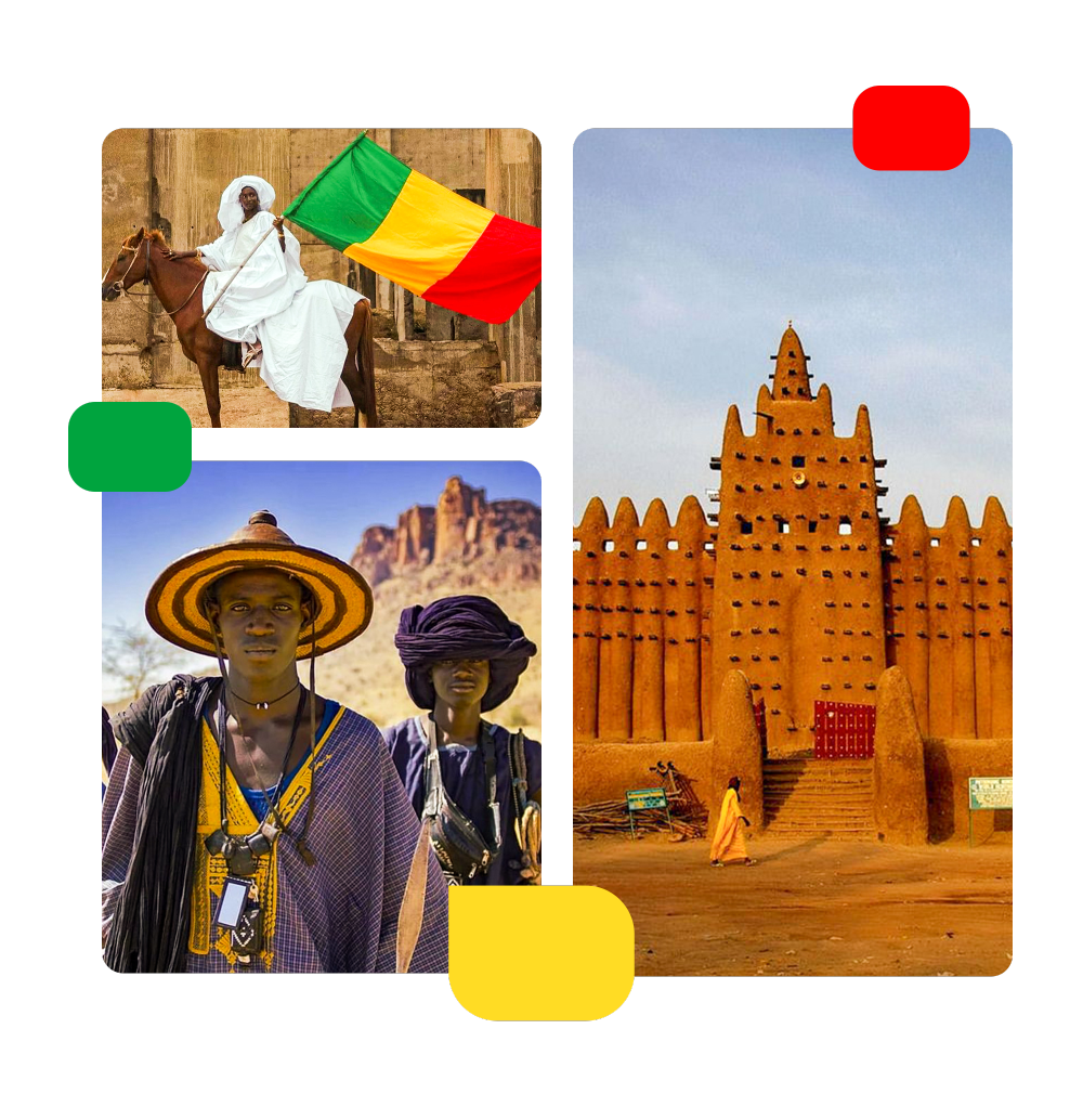 People in Mali with the Mali flag