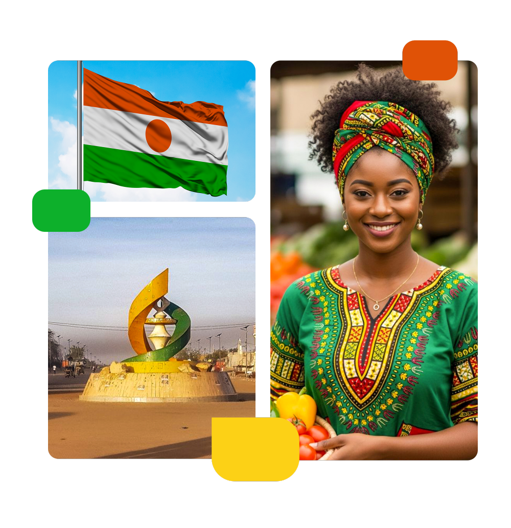 People in Niger with the Niger flag