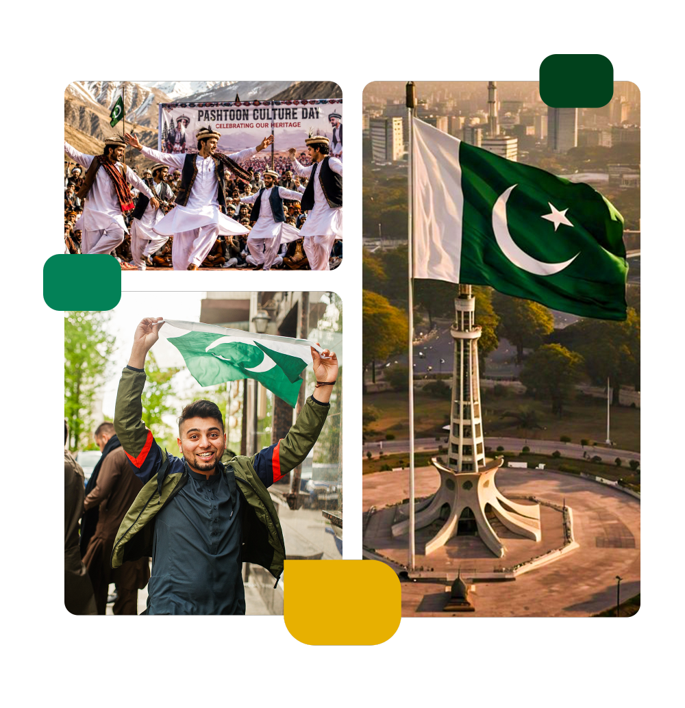 People in pakistan with the pakistan flag