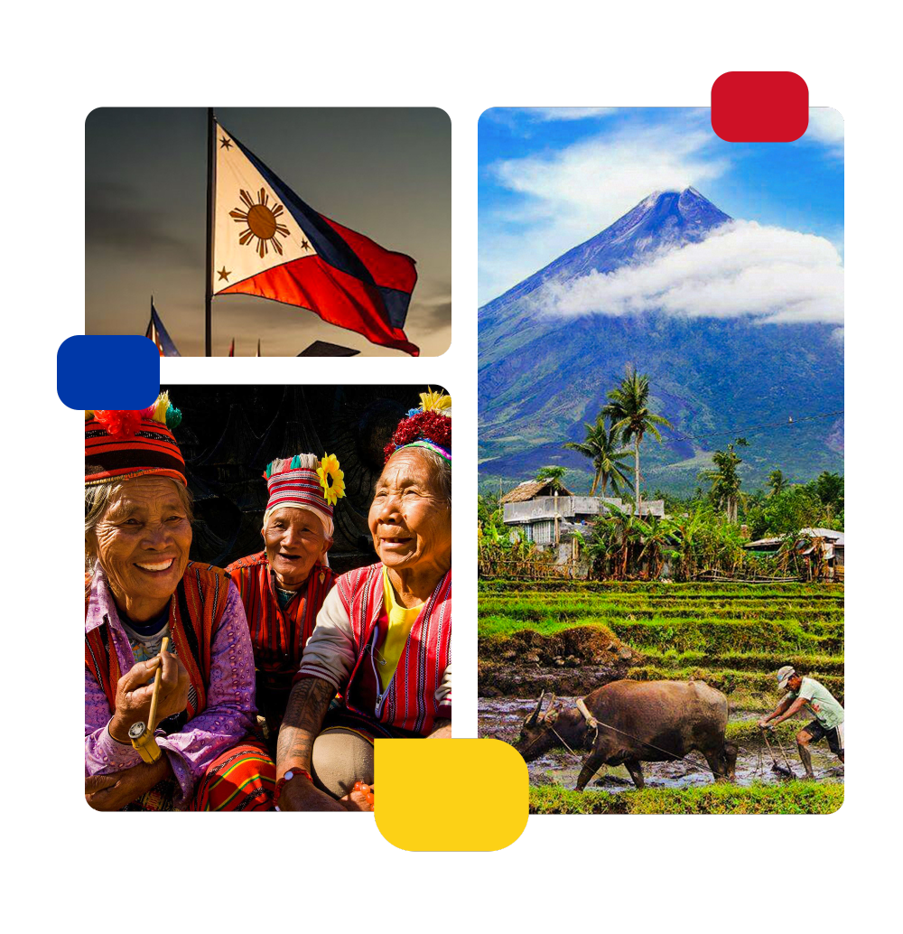 People in philippines with the philippines flag
