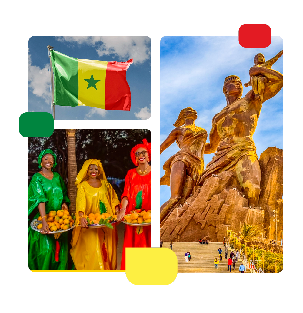 People in Senegal with the Senegal flag