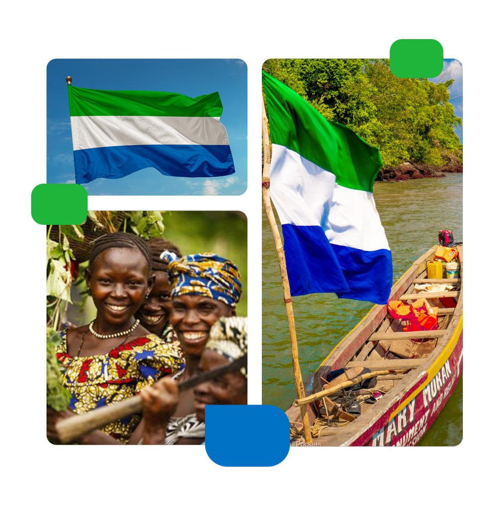 People in Sierra Leone with the Sierra Leone flag