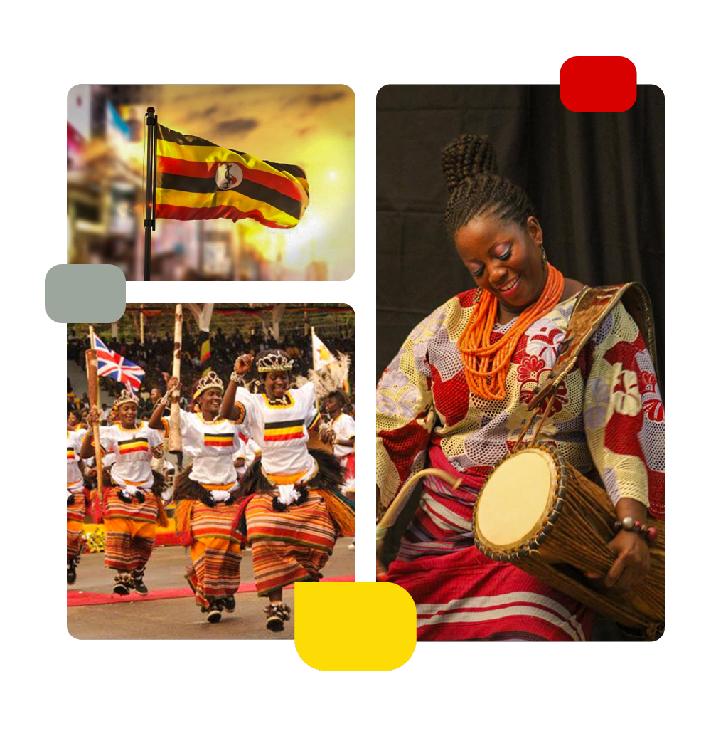 People in Uganda with the Uganda flag