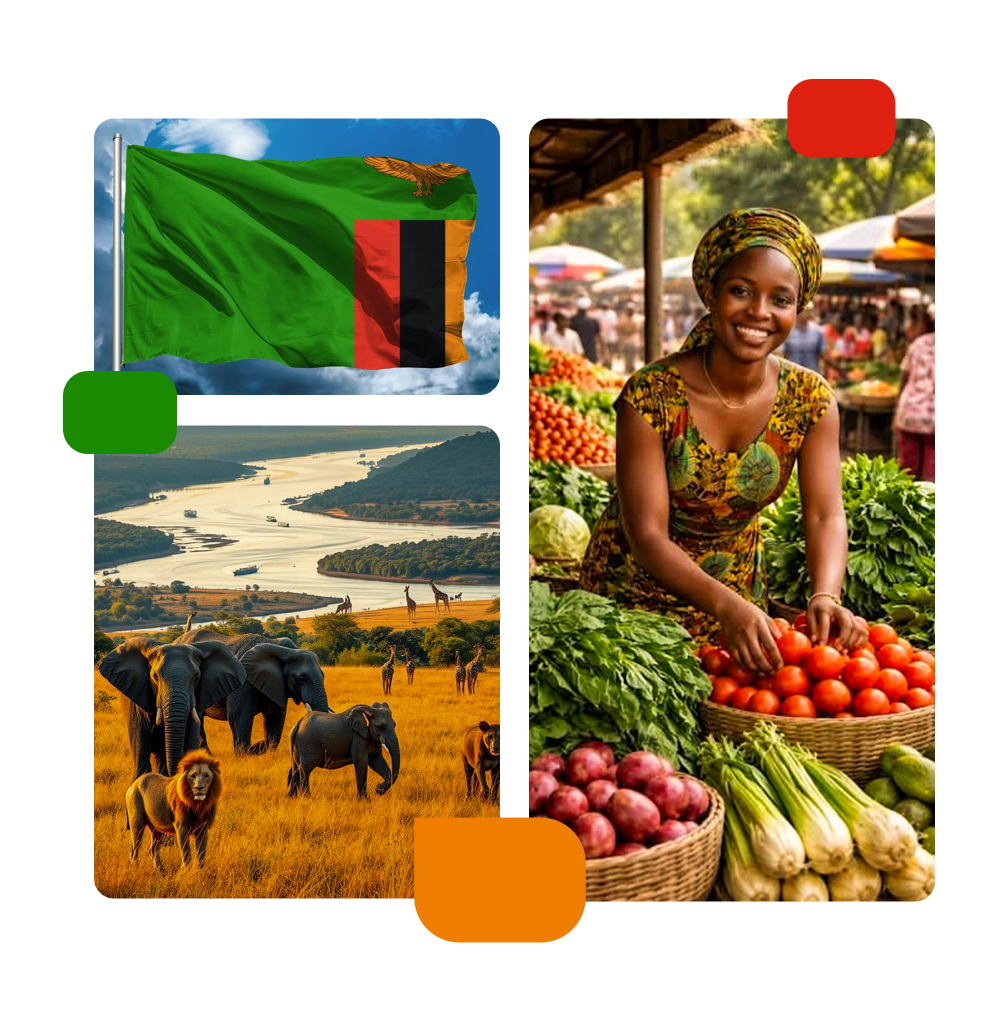 People in Zambia with the Zambia flag