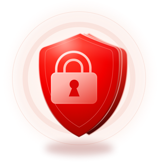 A red shield with a padlock, representing account and transfer security