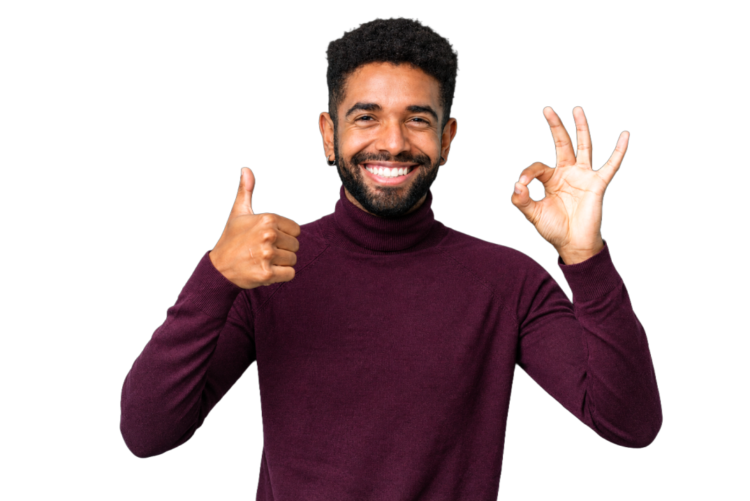 Smiling customer ready to send money